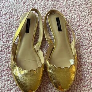 Zara Metallic Gold Scalloped Slingback Flats